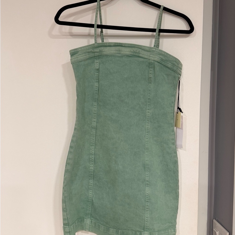 Green Denim Strapless Dress